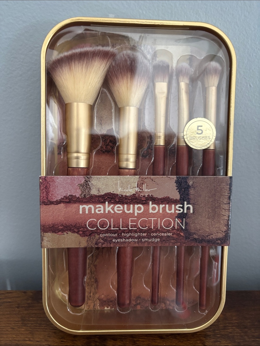 Nicole Miller Burgundy & Gold 5-Piece Makeup Brush Set
